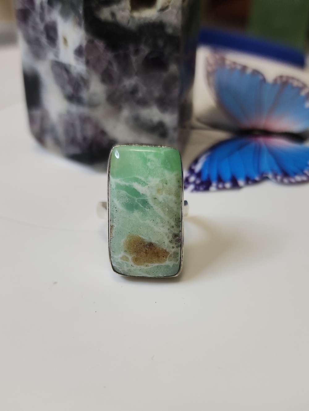 Green Chrysoprase Rectangular Statement Ring